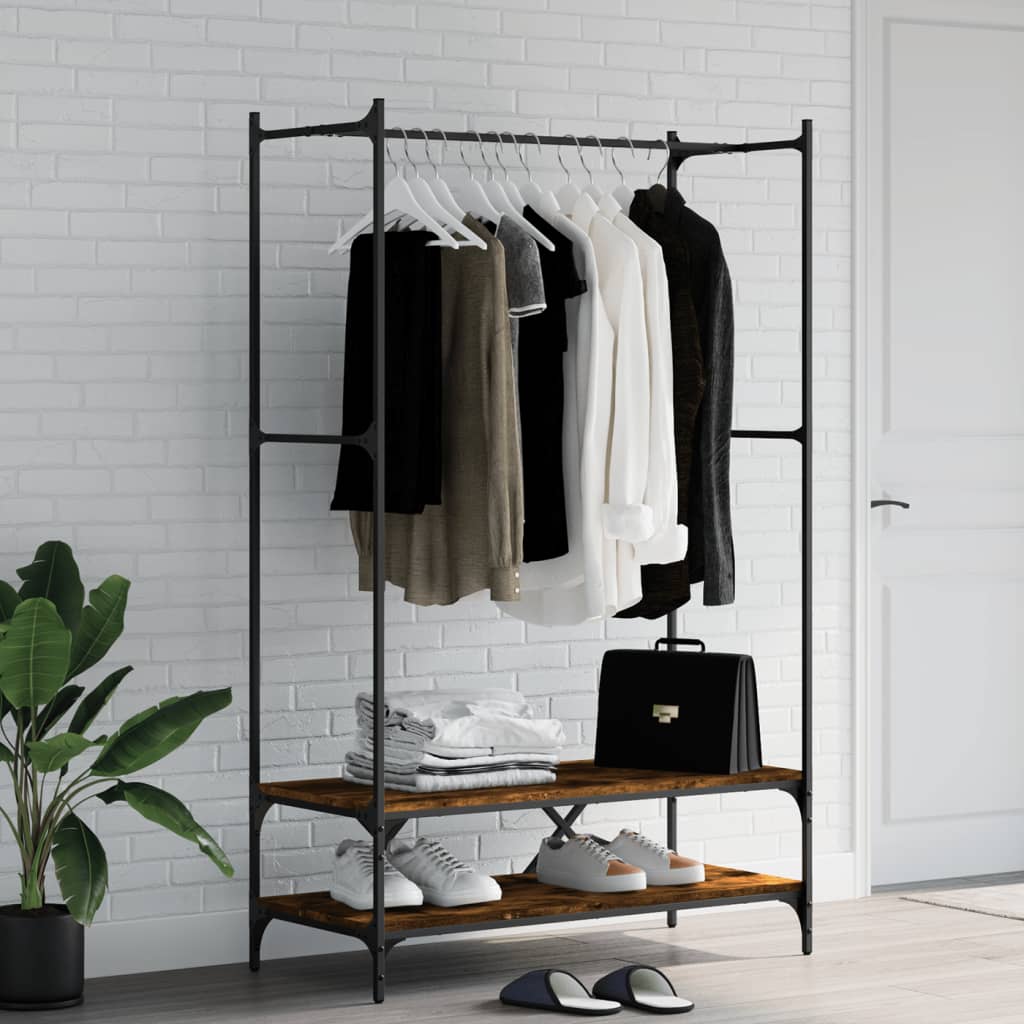 Rack de vêtements Vidaxl avec étagères en bois fumé en bois -colore
