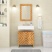 Miroir de salle de bain Vidaxl 50x70x3 cm Bois de mangue massif et brun verre - afbeelding 1