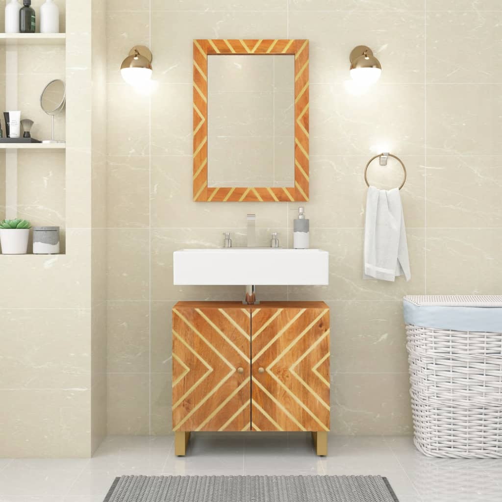 Miroir de salle de bain Vidaxl 50x70x3 cm Bois de mangue massif et brun verre