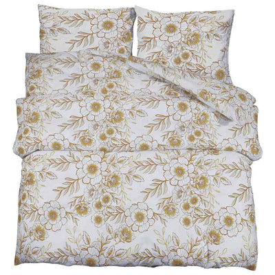 Ensemble de couvercle de couette Vidaxl 155x220 cm Coton blanc et marron