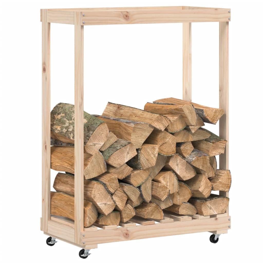 Porte-bloc de bois Vidaxl avec roues 76.5x40x108 cm Pine solide