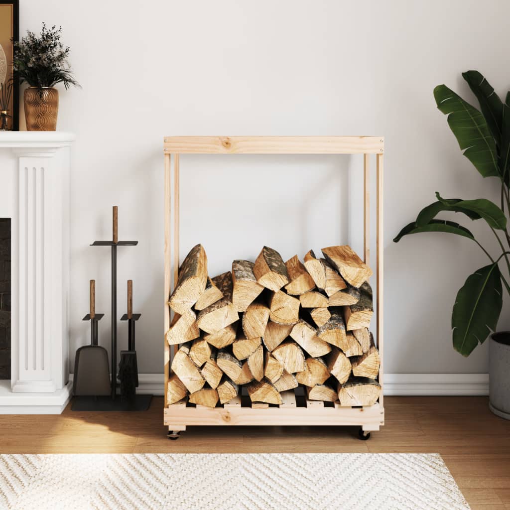 Porte-bloc de bois Vidaxl avec roues 76.5x40x108 cm Pine solide