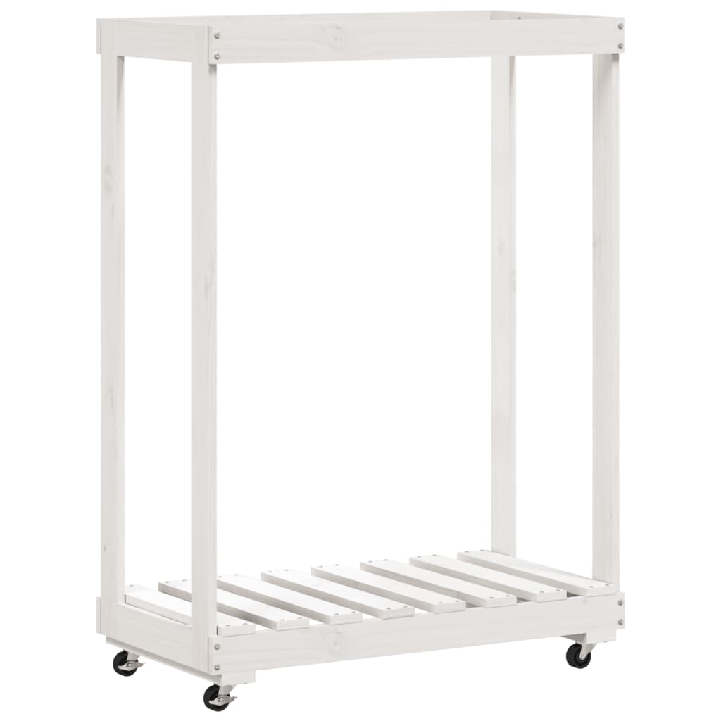 Porte-bloc de bois vidaxl avec roues 76.5x40x108 cm en pin massif blanc