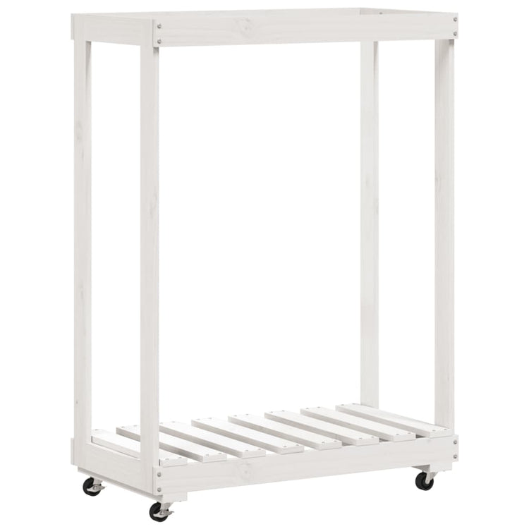 Porte-bloc de bois vidaxl avec roues 76.5x40x108 cm en pin massif blanc