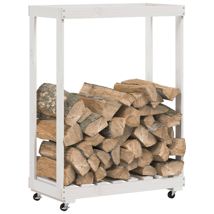 Porte-bloc de bois vidaxl avec roues 76.5x40x108 cm en pin massif blanc