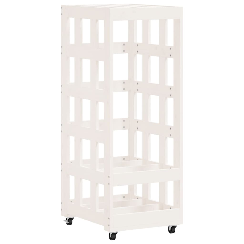 Porte-bloc de bois vidaxl avec roues 40x49x110 cm en pin massif blanc