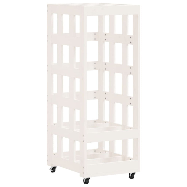 Porte-bloc de bois vidaxl avec roues 40x49x110 cm en pin massif blanc