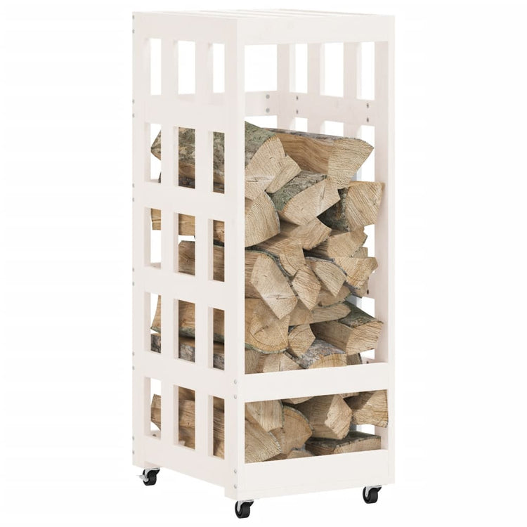 Porte-bloc de bois vidaxl avec roues 40x49x110 cm en pin massif blanc