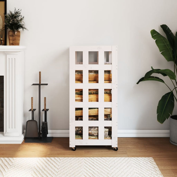 Porte-bloc de bois vidaxl avec roues 40x49x110 cm en pin massif blanc