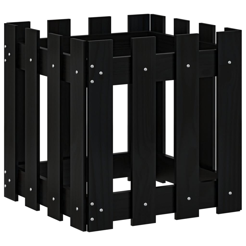 Boîte de planification Vidaxl avec conception de clôture 40x40x40 cm en pin solide noir