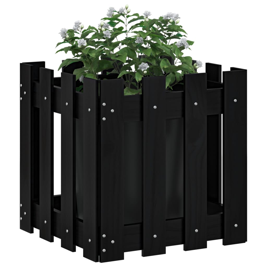 Boîte de planification Vidaxl avec conception de clôture 40x40x40 cm en pin solide noir
