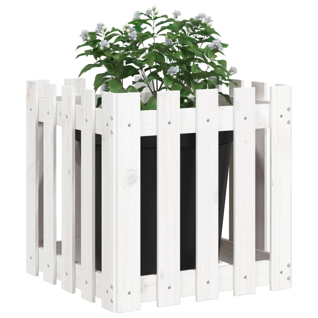 Boîte de planification Vidaxl avec clôture 50x50x50 cm en pin solide blanc