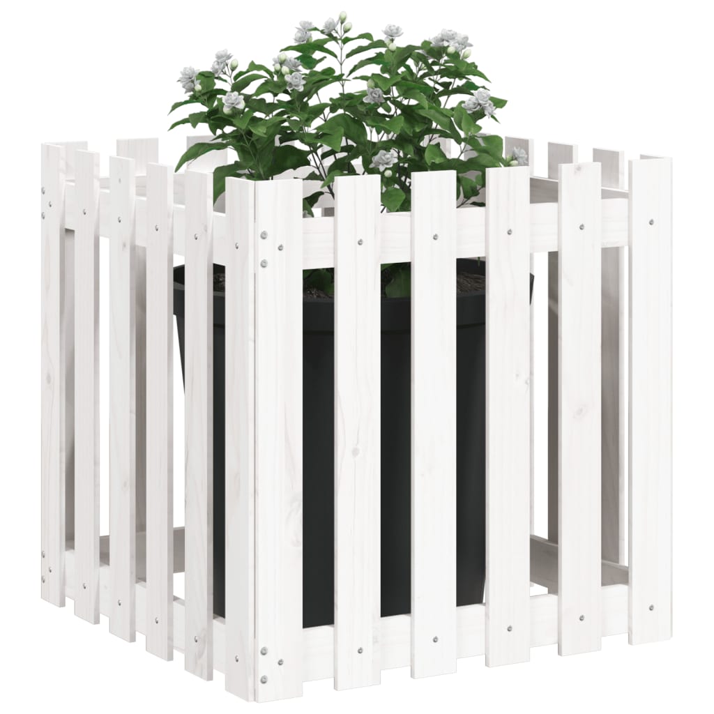 Boîte de planification Vidaxl avec clôture 60x60x60 cm en pin solide blanc