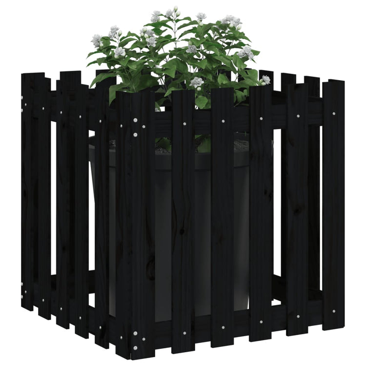 Boîte de planification Vidaxl avec clôture 60x60x60 cm en pin solide noir