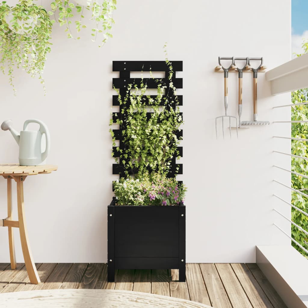 Planteur vidaxl avec rack 39x39.5x114 cm en pin de pin massif noir
