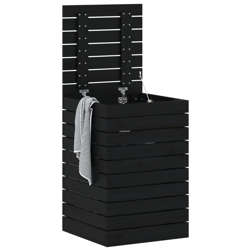 Panier à laverie Vidaxl 44x44x66 cm Pine solide noir