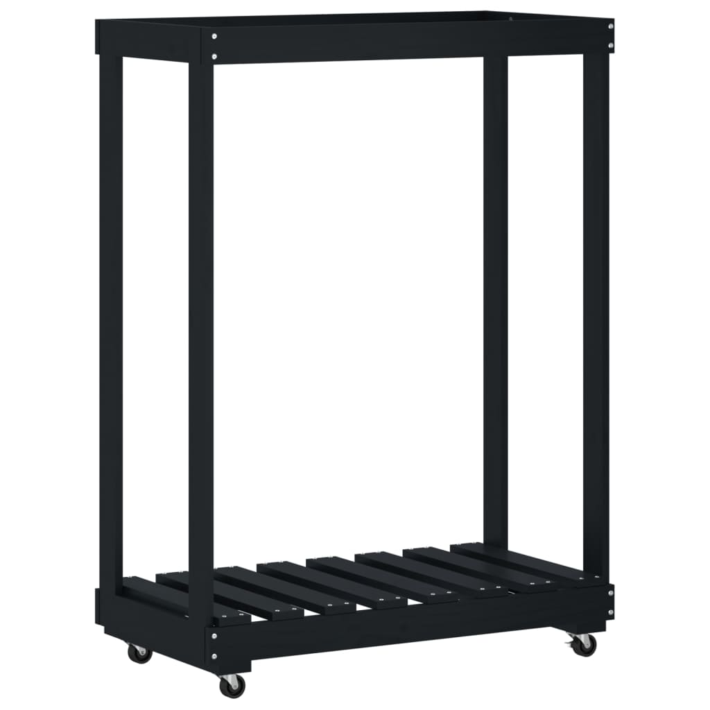 Porte-bloc de bois vidaxl avec roues 76.5x40x108 cm en bois de pin noir