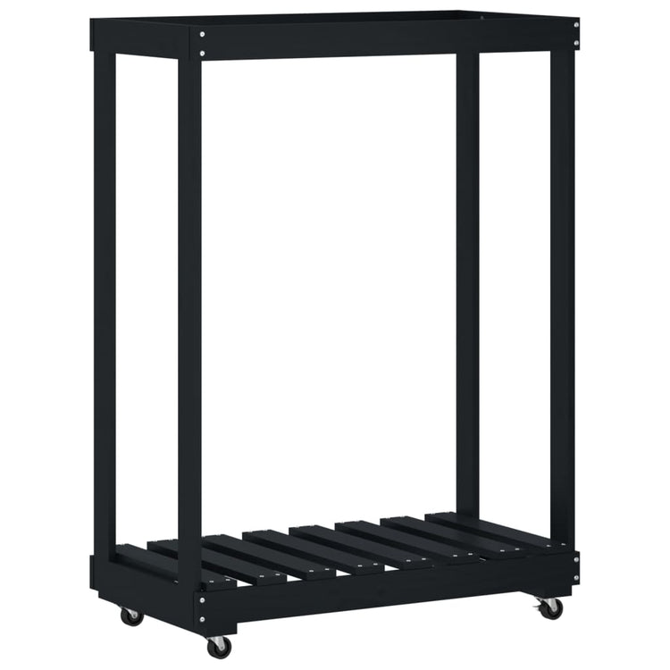Porte-bloc de bois vidaxl avec roues 76.5x40x108 cm en bois de pin noir