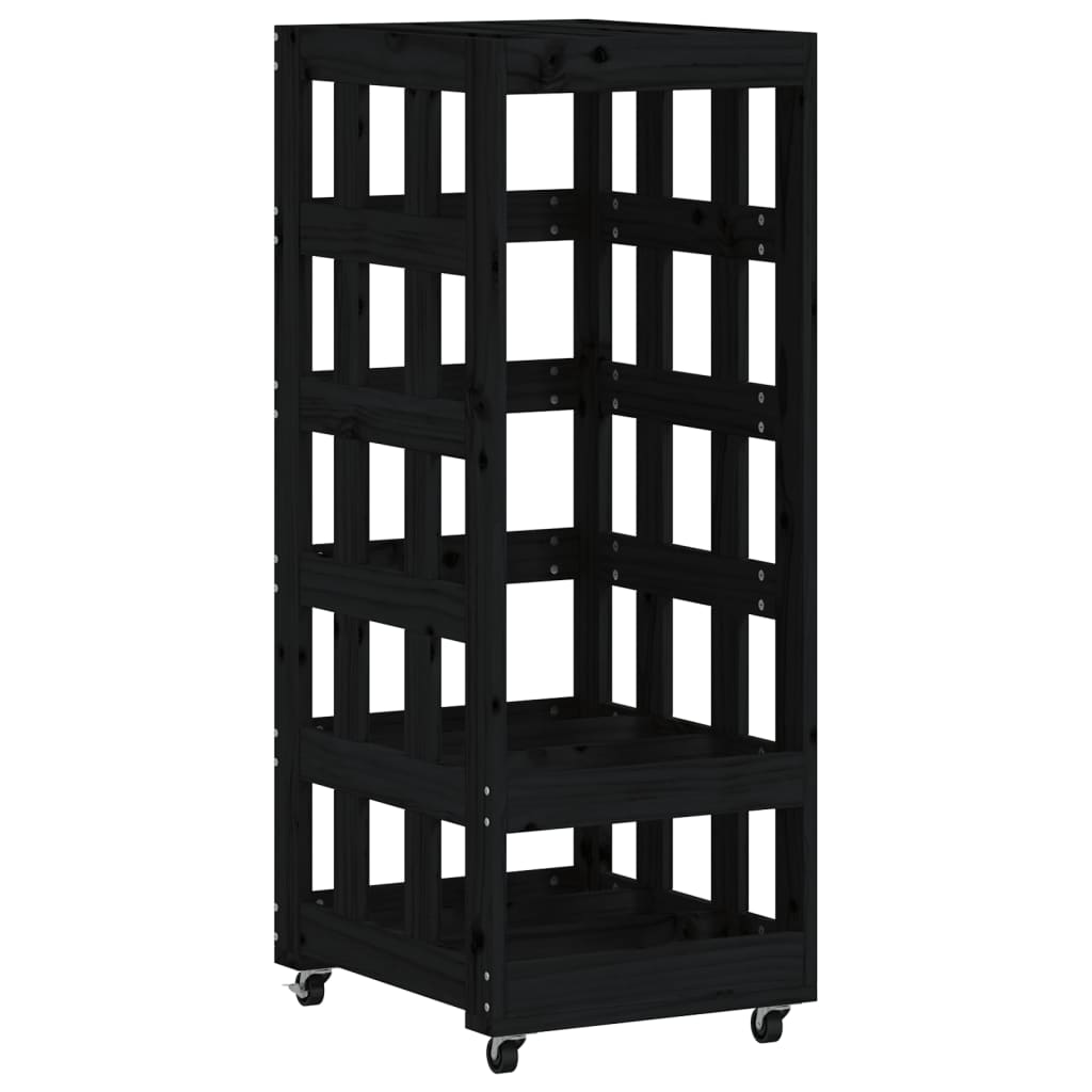 Porte-bloc de bois vidaxl avec roues 40x49x110 cm en pin solide noir