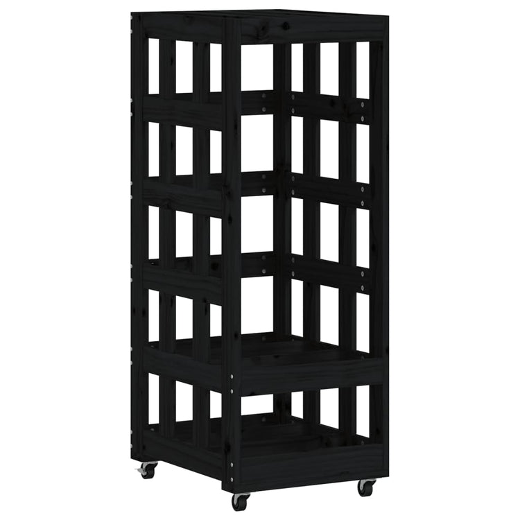 Porte-bloc de bois vidaxl avec roues 40x49x110 cm en pin solide noir