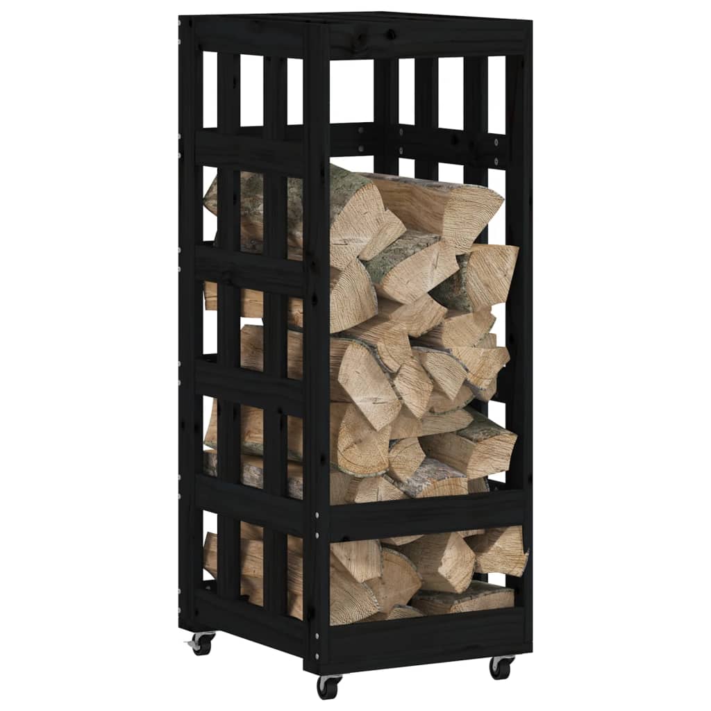 Porte-bloc de bois vidaxl avec roues 40x49x110 cm en pin solide noir