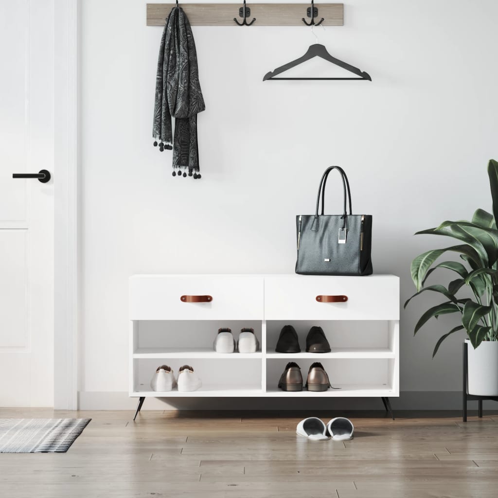 Canapé de chaussure vidaxl 102x35x55 cm en bois transformé blanc