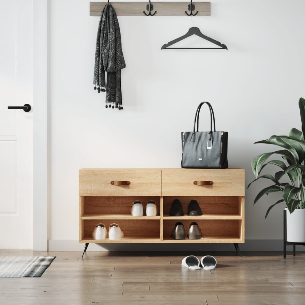 Canapé de chaussure vidaxl 102x35x55 cm en bois de bois de bois de chêne sonoma coloré