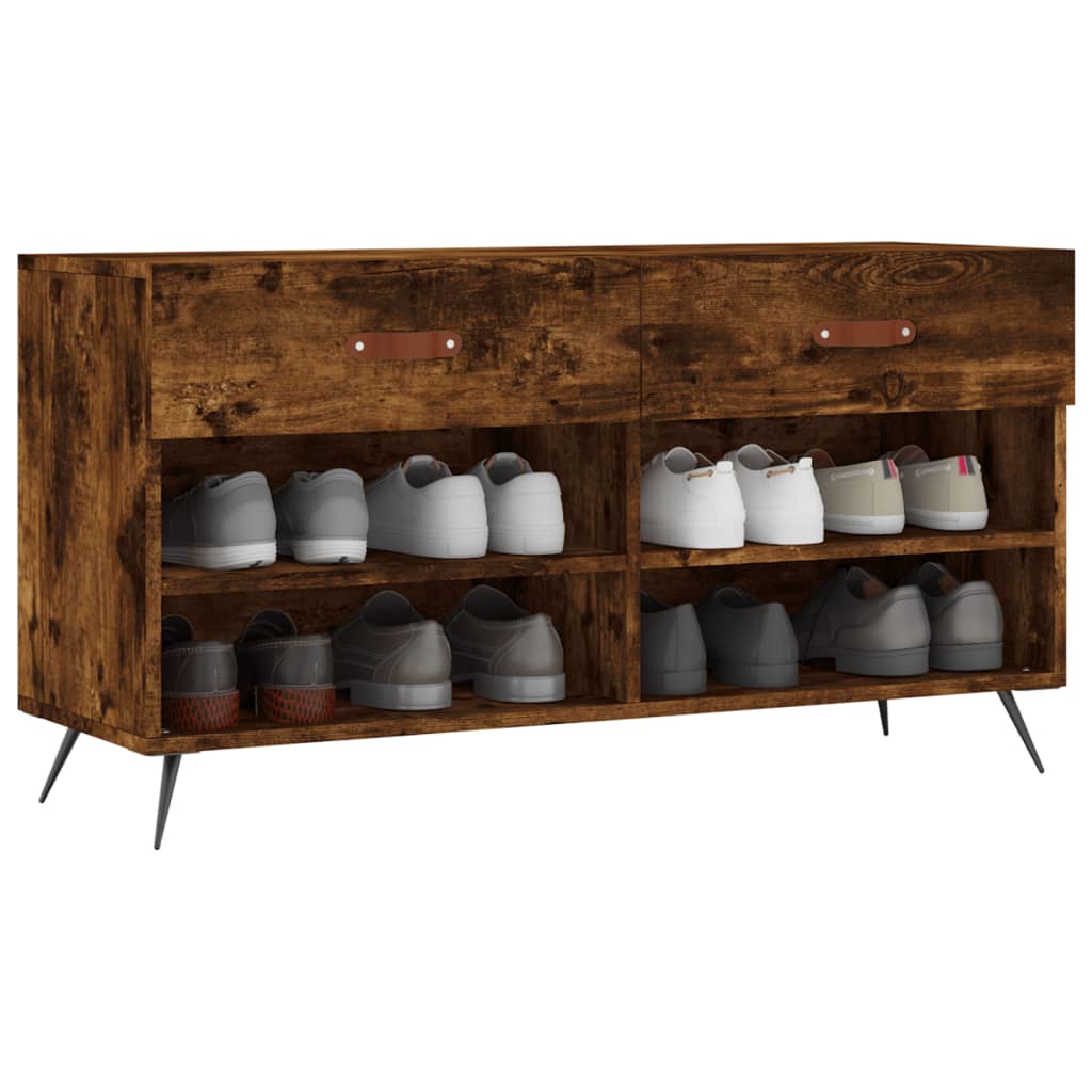 Canapé à chaussures Vidaxl 102x35x55 cm en bois transformé en bois de chêne fumé coloré