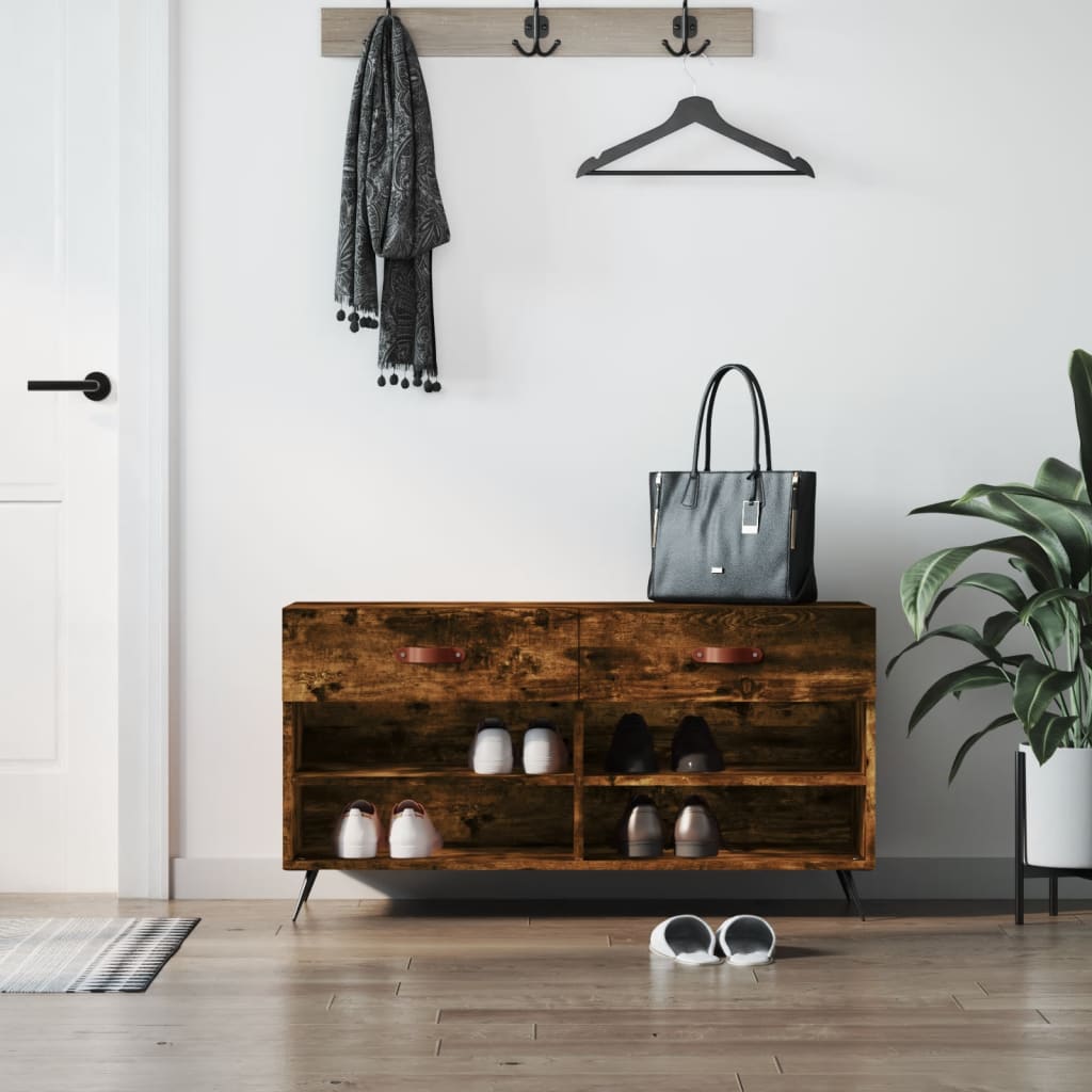 Canapé à chaussures Vidaxl 102x35x55 cm en bois transformé en bois de chêne fumé coloré