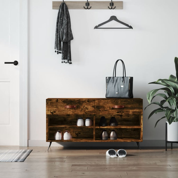 Canapé à chaussures Vidaxl 102x35x55 cm en bois transformé en bois de chêne fumé coloré