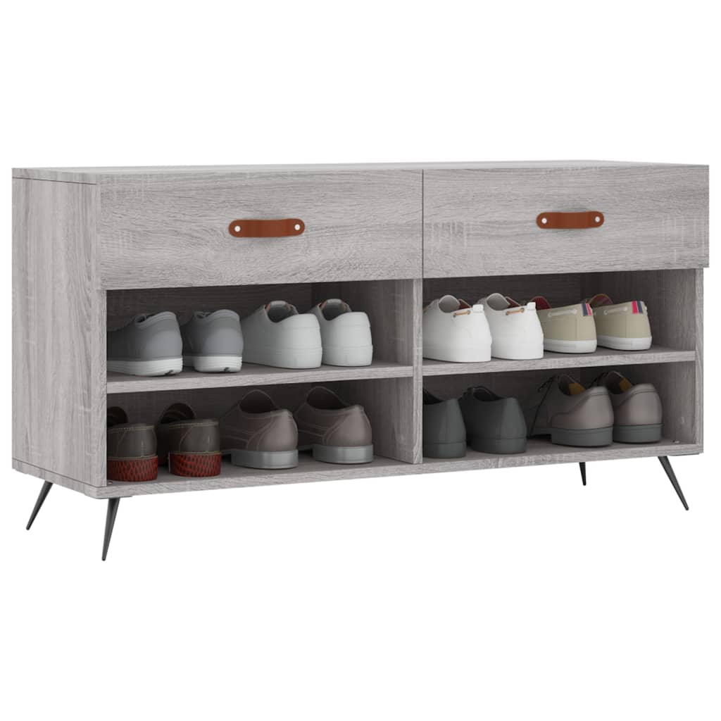 Canapé à chaussures Vidaxl 102x35x55 cm en bois de bois de bois de chêne Gris sonoma