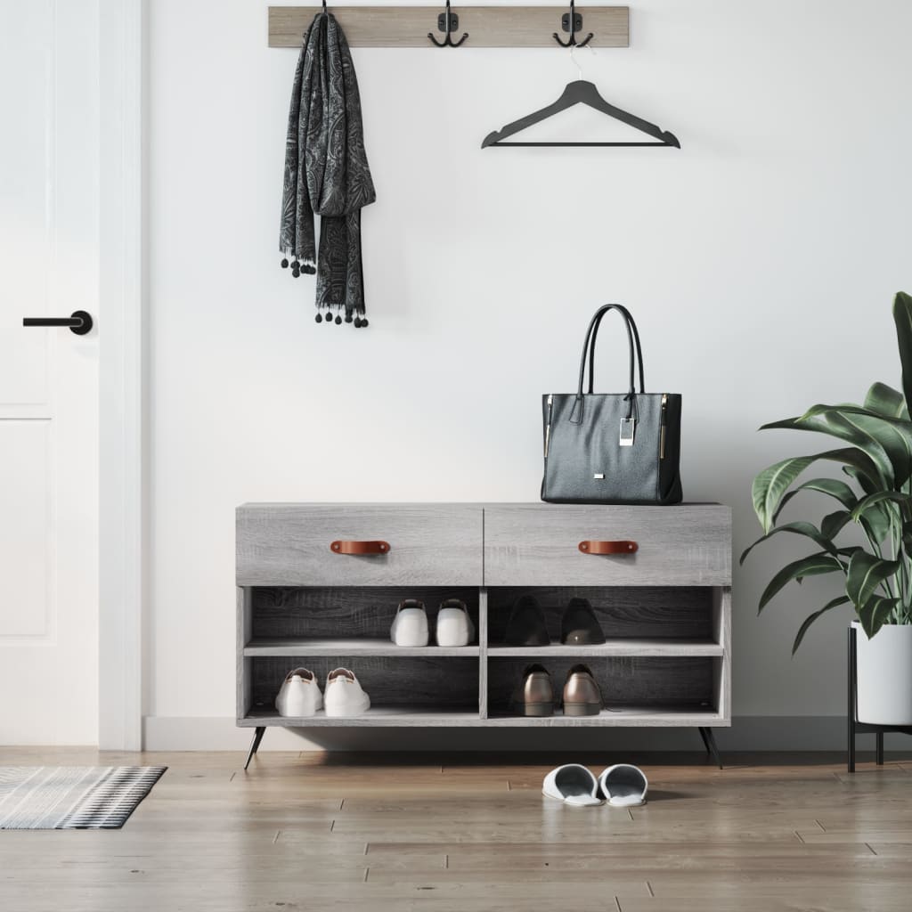 Canapé à chaussures Vidaxl 102x35x55 cm en bois de bois de bois de chêne Gris sonoma