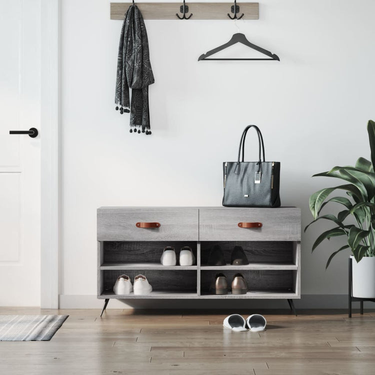 Canapé à chaussures Vidaxl 102x35x55 cm en bois de bois de bois de chêne Gris sonoma