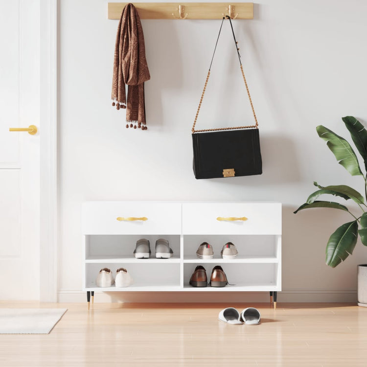 Canapé à chaussures vidaxl 102x35x55 cm bois transformé en bois haut brillant blanc