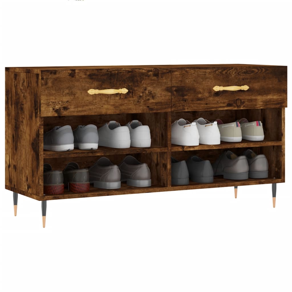 Canapé à chaussures Vidaxl 102x35x55 cm en bois transformé en bois de chêne fumé coloré