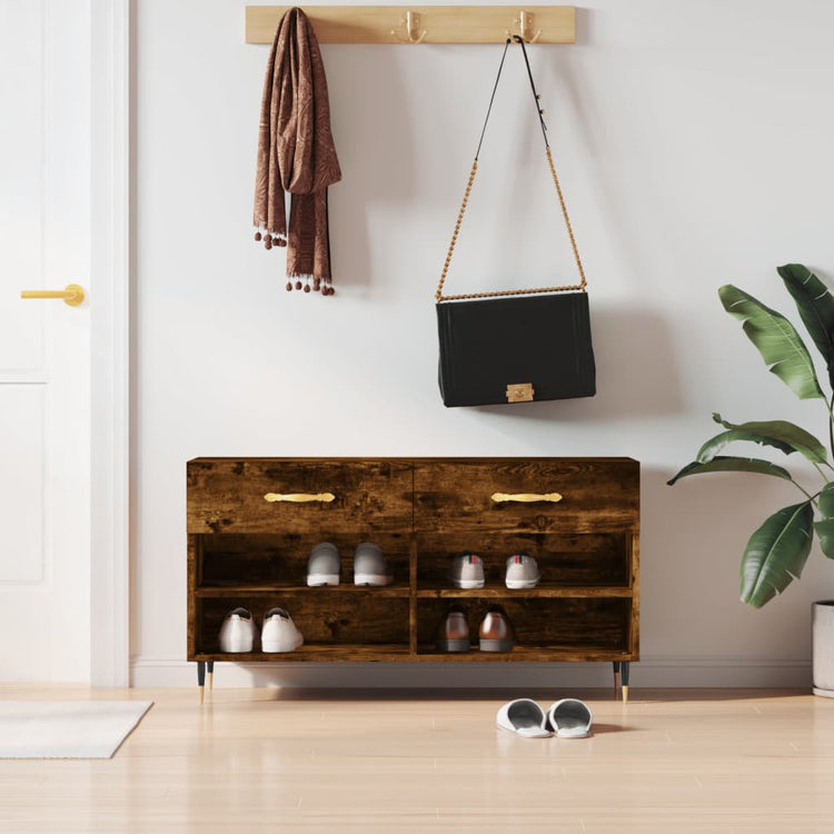 Canapé à chaussures Vidaxl 102x35x55 cm en bois transformé en bois de chêne fumé coloré