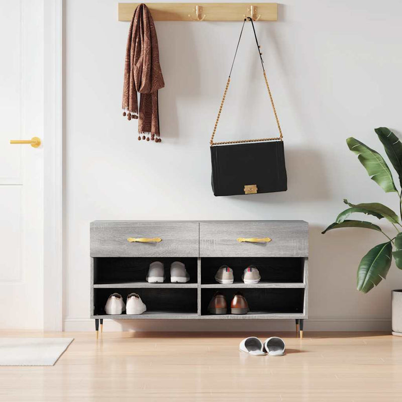 Canapé à chaussures Vidaxl 102x35x55 cm en bois de bois de bois de chêne Gris sonoma