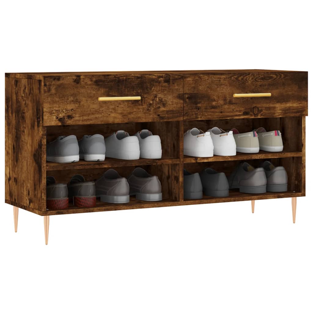 Canapé à chaussures Vidaxl 102x35x55 cm en bois transformé en bois de chêne fumé coloré