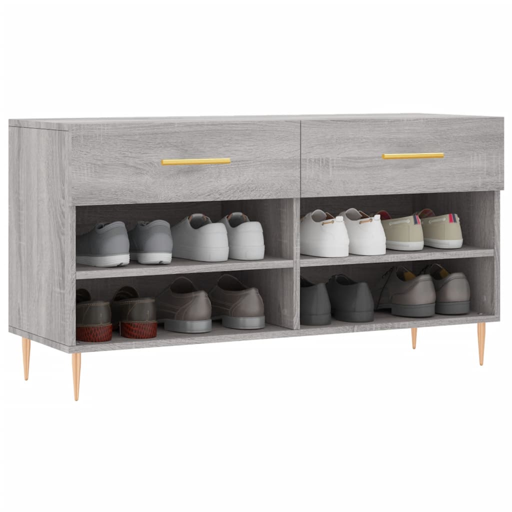 Canapé à chaussures Vidaxl 102x35x55 cm en bois de bois de bois de chêne Gris sonoma