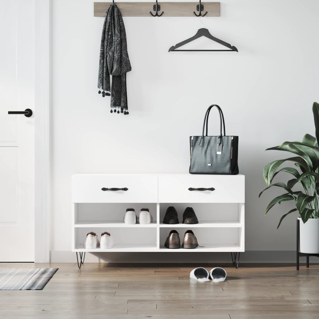Canapé de chaussure vidaxl 102x35x55 cm en bois transformé blanc