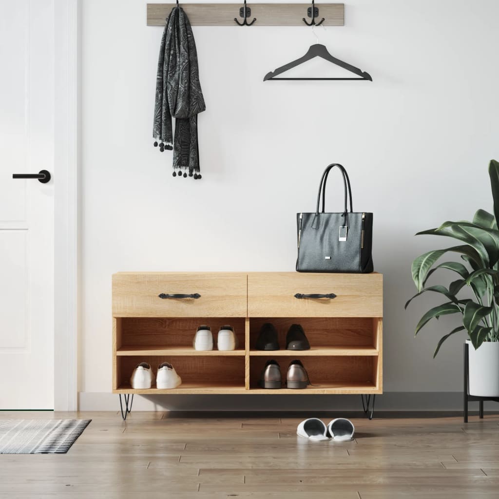 Canapé de chaussure vidaxl 102x35x55 cm en bois de bois de bois de chêne sonoma coloré