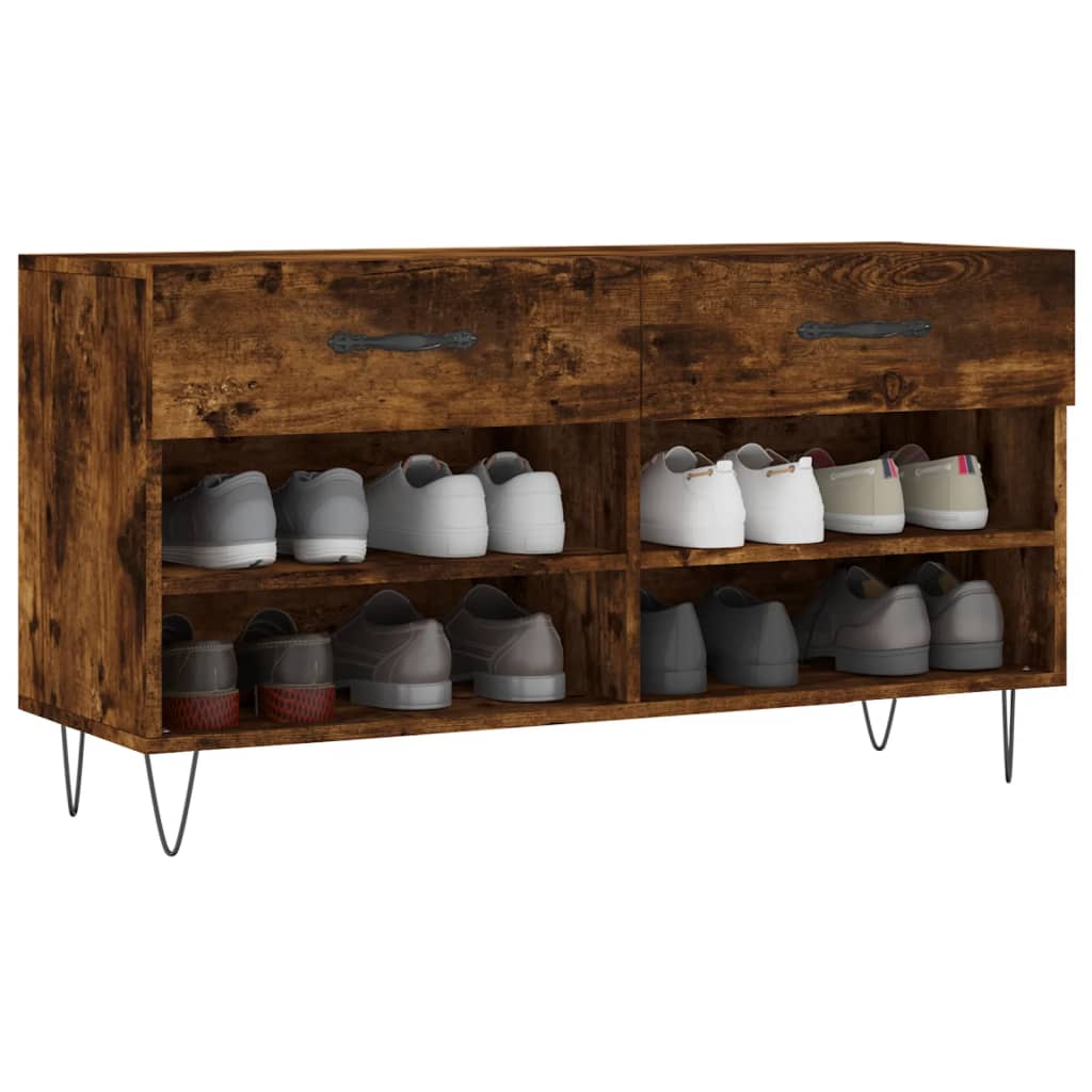 Canapé à chaussures Vidaxl 102x35x55 cm en bois transformé en bois de chêne fumé coloré