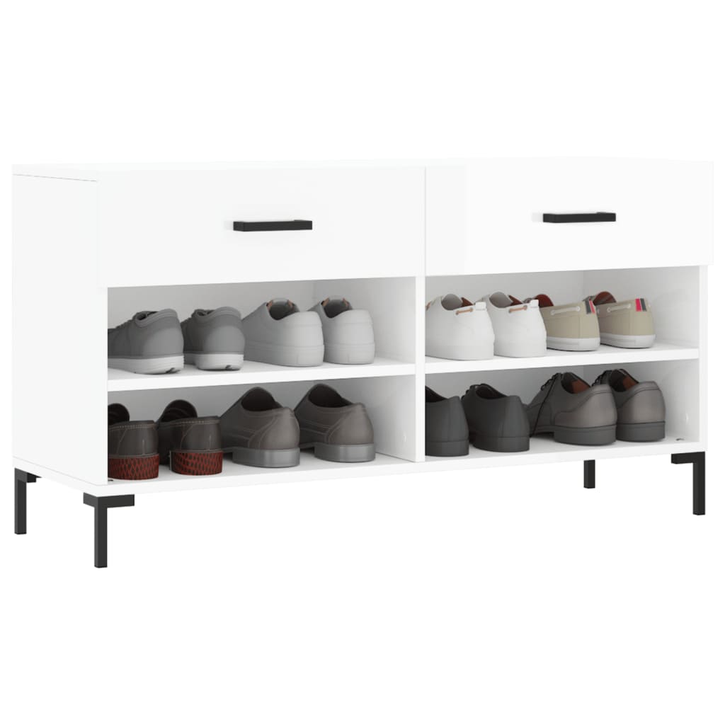Canapé à chaussures vidaxl 102x35x55 cm bois transformé en bois haut brillant blanc
