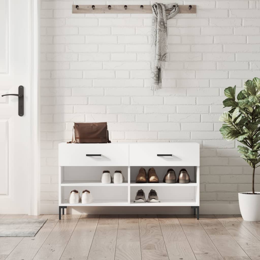Canapé à chaussures vidaxl 102x35x55 cm bois transformé en bois haut brillant blanc