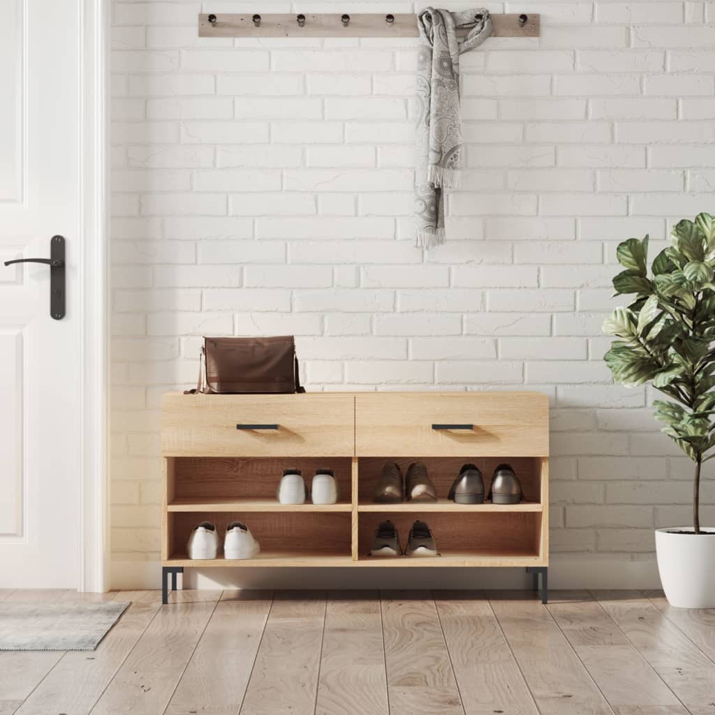 Canapé de chaussure vidaxl 102x35x55 cm en bois de bois de bois de chêne sonoma coloré