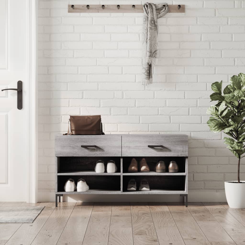 Canapé à chaussures Vidaxl 102x35x55 cm en bois de bois de bois de chêne Gris sonoma