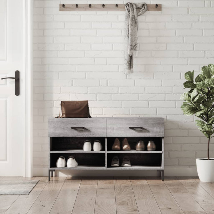 Canapé à chaussures Vidaxl 102x35x55 cm en bois de bois de bois de chêne Gris sonoma