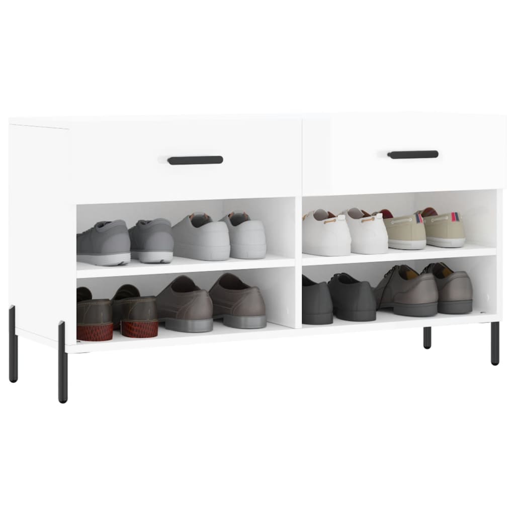 Canapé à chaussures vidaxl 102x35x55 cm bois transformé en bois haut brillant blanc