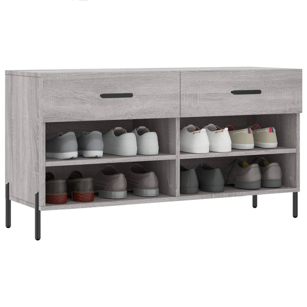 Canapé à chaussures Vidaxl 102x35x55 cm en bois de bois de bois de chêne Gris sonoma