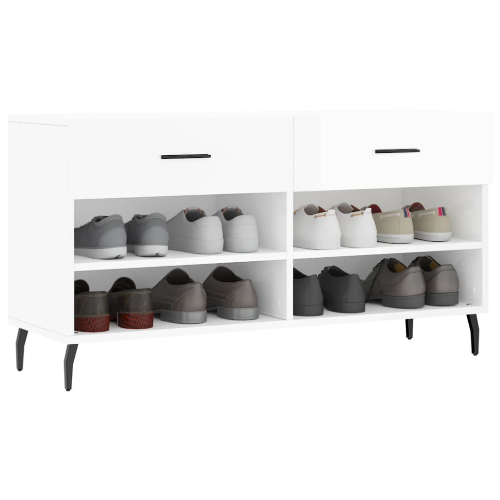 Canapé à chaussures vidaxl 102x35x55 cm bois transformé en bois haut brillant blanc